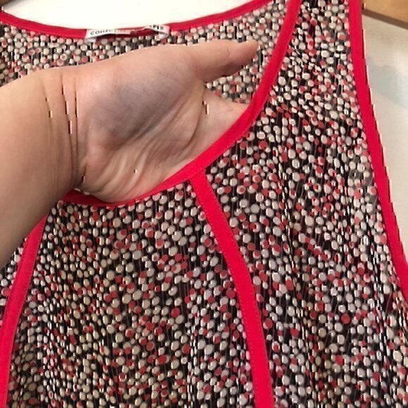 COLLECTIVE CONCEPTS Cream Beige Coral Black Polka Dot Striped Sheer Tank Medium - Picture 5 of 12